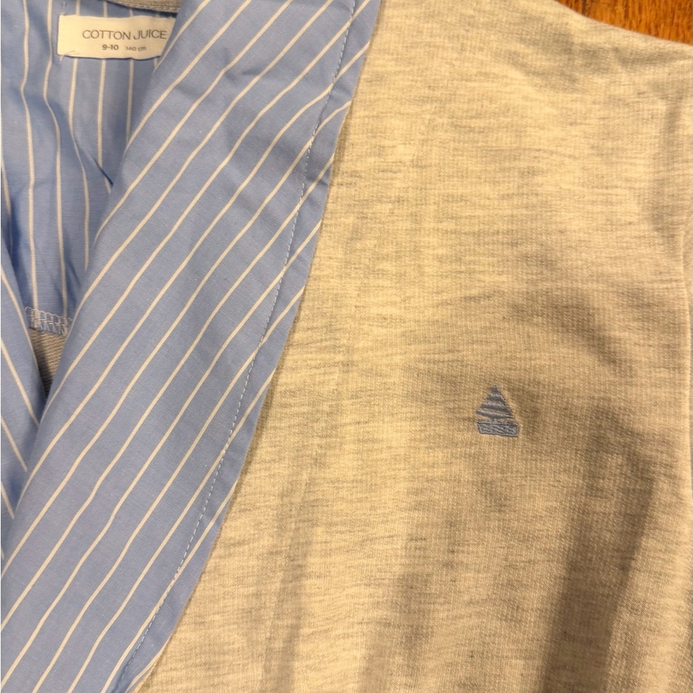 Cotton Juice Blue and Gray Striped Robe